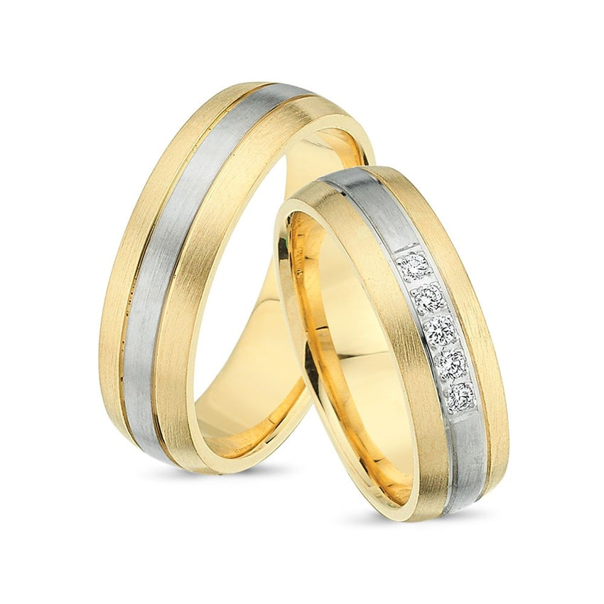 Eksklusiv Nuran vielsesringe i 14 karat guld og hvidguld med 5 x 0,02 ct diamanter – to-farvede ringe med hvidguldsskinne.